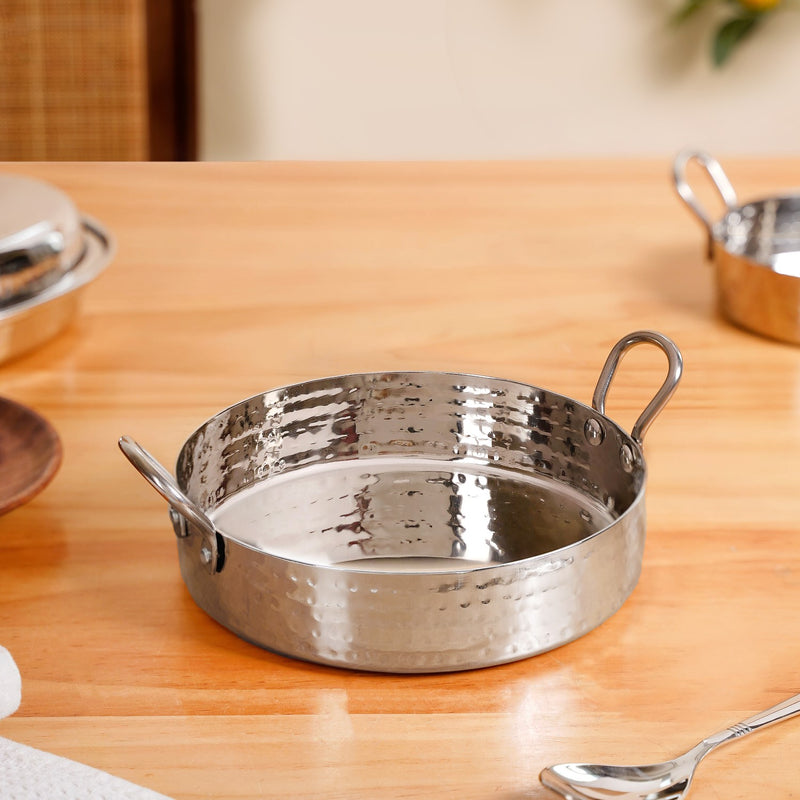 Hammered Stainless Steel Serving Kadai Set Of 3