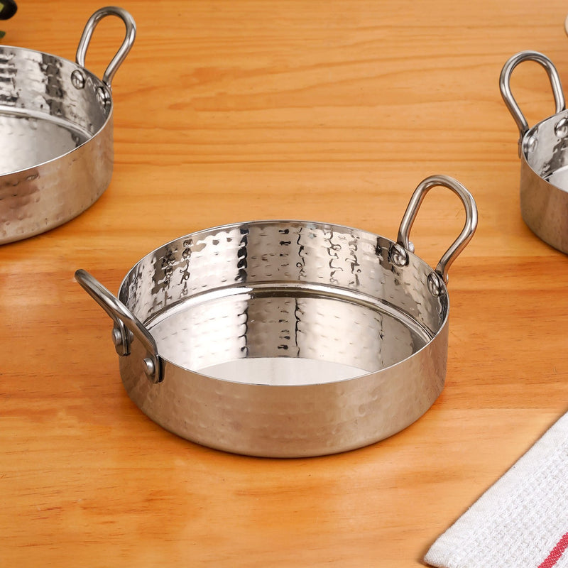 Hammered Stainless Steel Serving Kadai Set Of 3