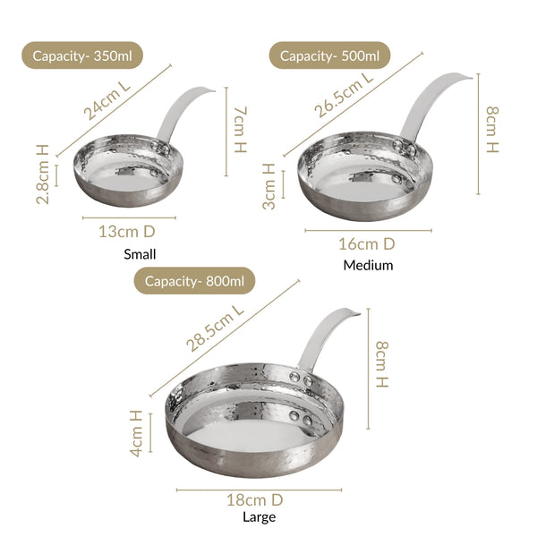 Hammered Stainless Steel Serving Pan With Handle Set Of 3