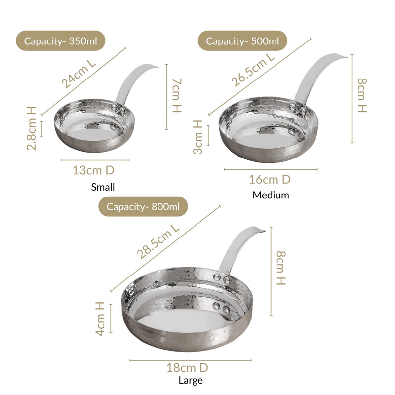 Hammered Stainless Steel Serving Pan With Handle Set Of 3