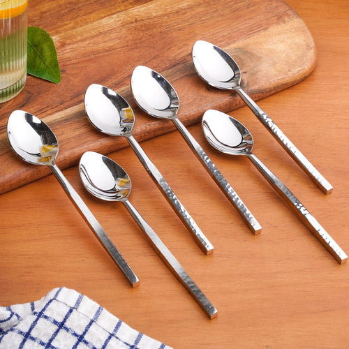 Hammered Stainless Steel Spoon Set Of 6