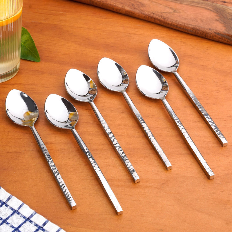 Hammered Stainless Steel Spoon Set Of 6