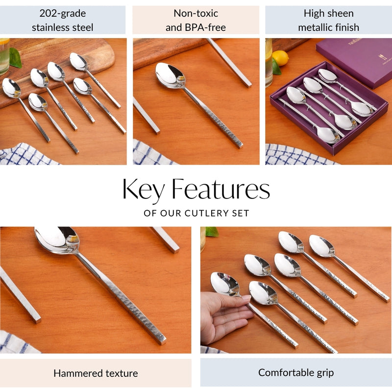 Hammered Stainless Steel Spoon Set Of 6