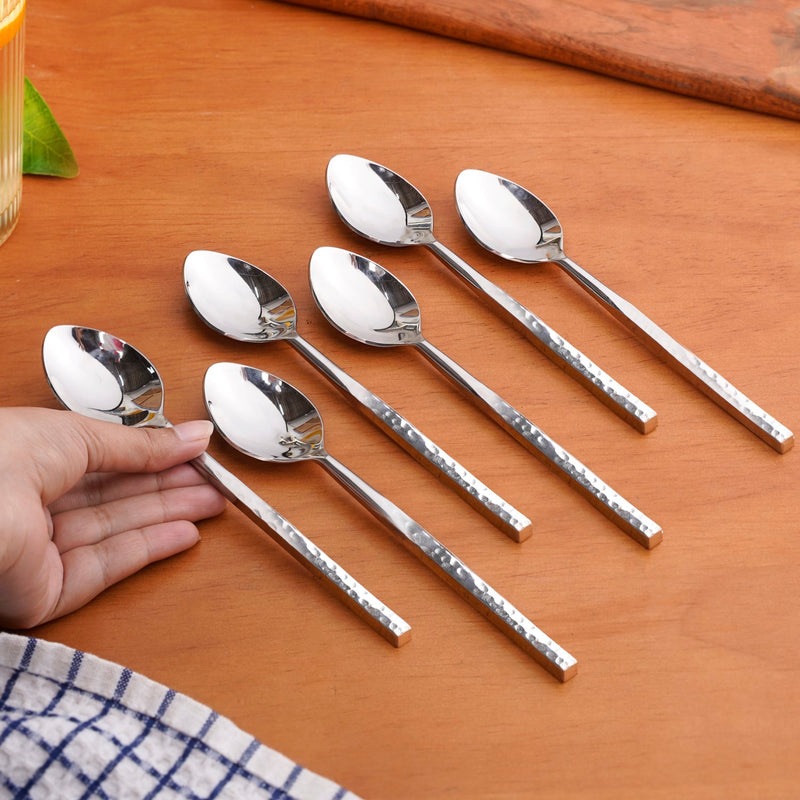 Hammered Stainless Steel Spoon Set Of 6