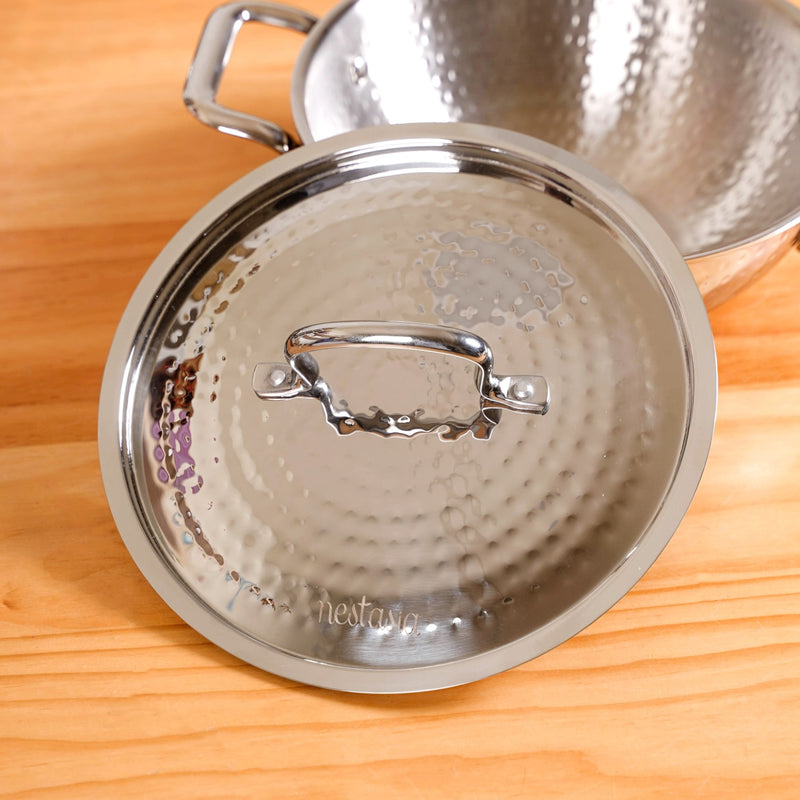 Hammered Stainless Steel Kadai With Lid 2250ml