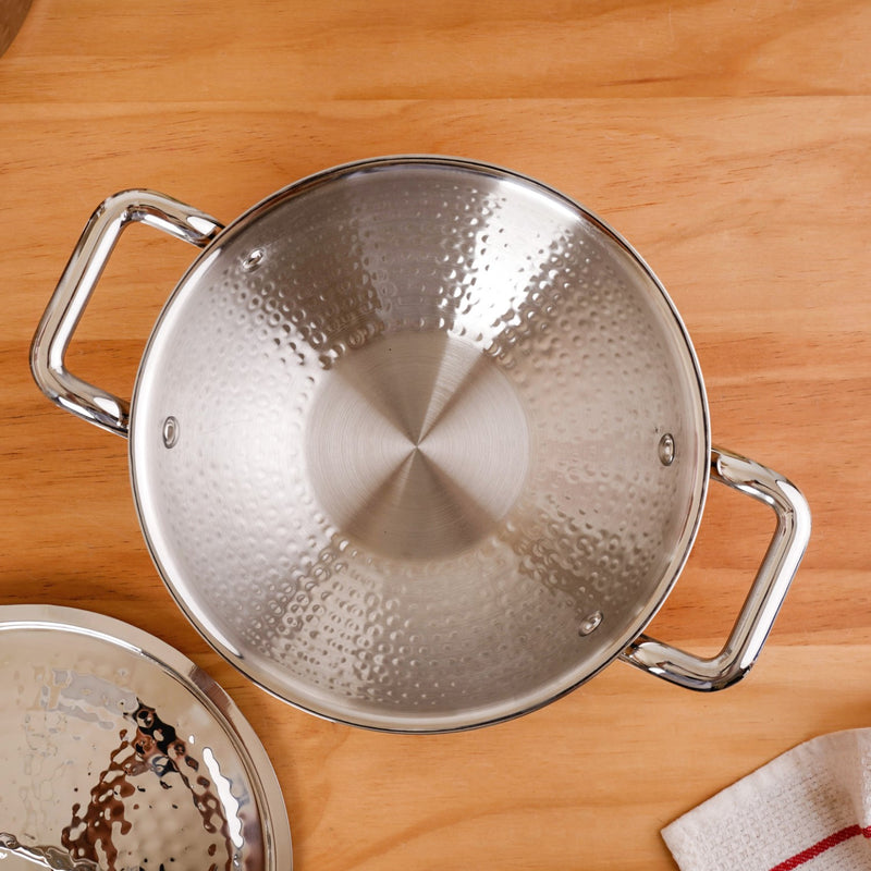 Hammered Stainless Steel Kadai With Lid 2250ml