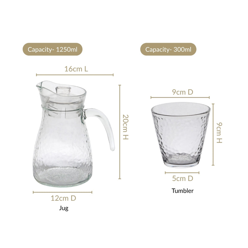Hammered Transparent Drinking Glass And Pitcher Set Of 5