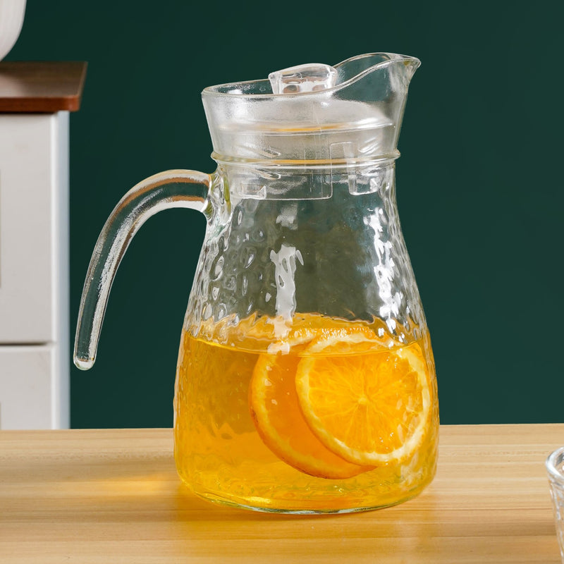 Hammered Transparent Drinking Glass And Pitcher Set Of 5