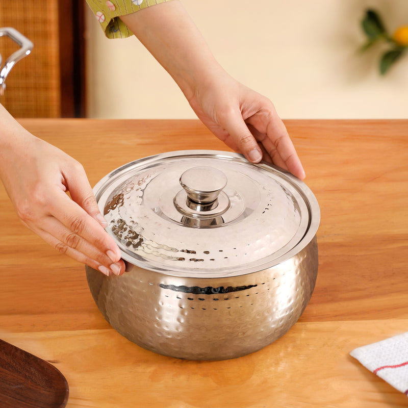 Hammered Stainless Steel Double Walled Casserole 2000ml