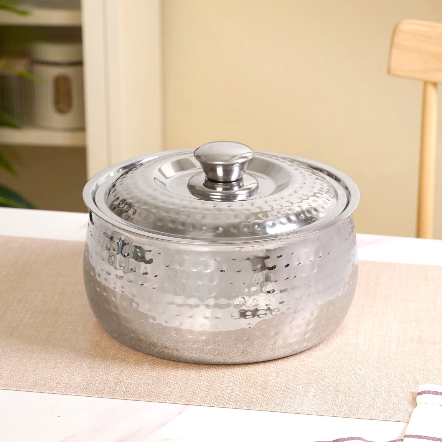 Hammered Stainless Steel Double Walled Casserole 2000ml