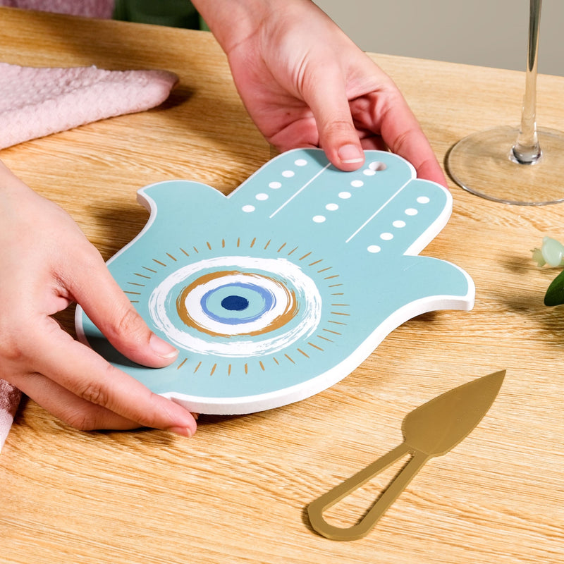 Hamsa Evil Eye Hand Cheese Board With Knife Set Of 2