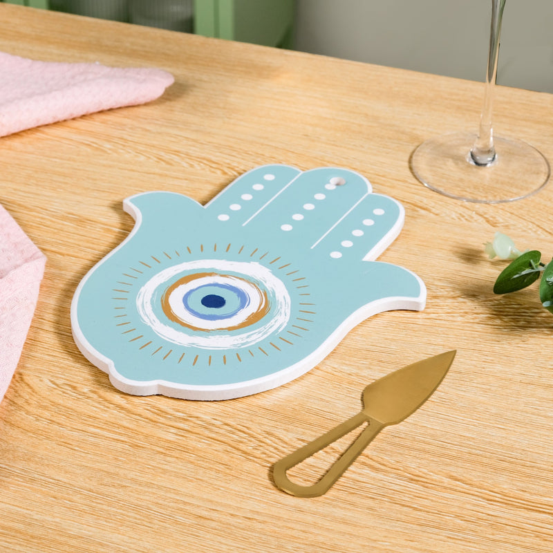 Hamsa Evil Eye Hand Cheese Board With Knife Set Of 2