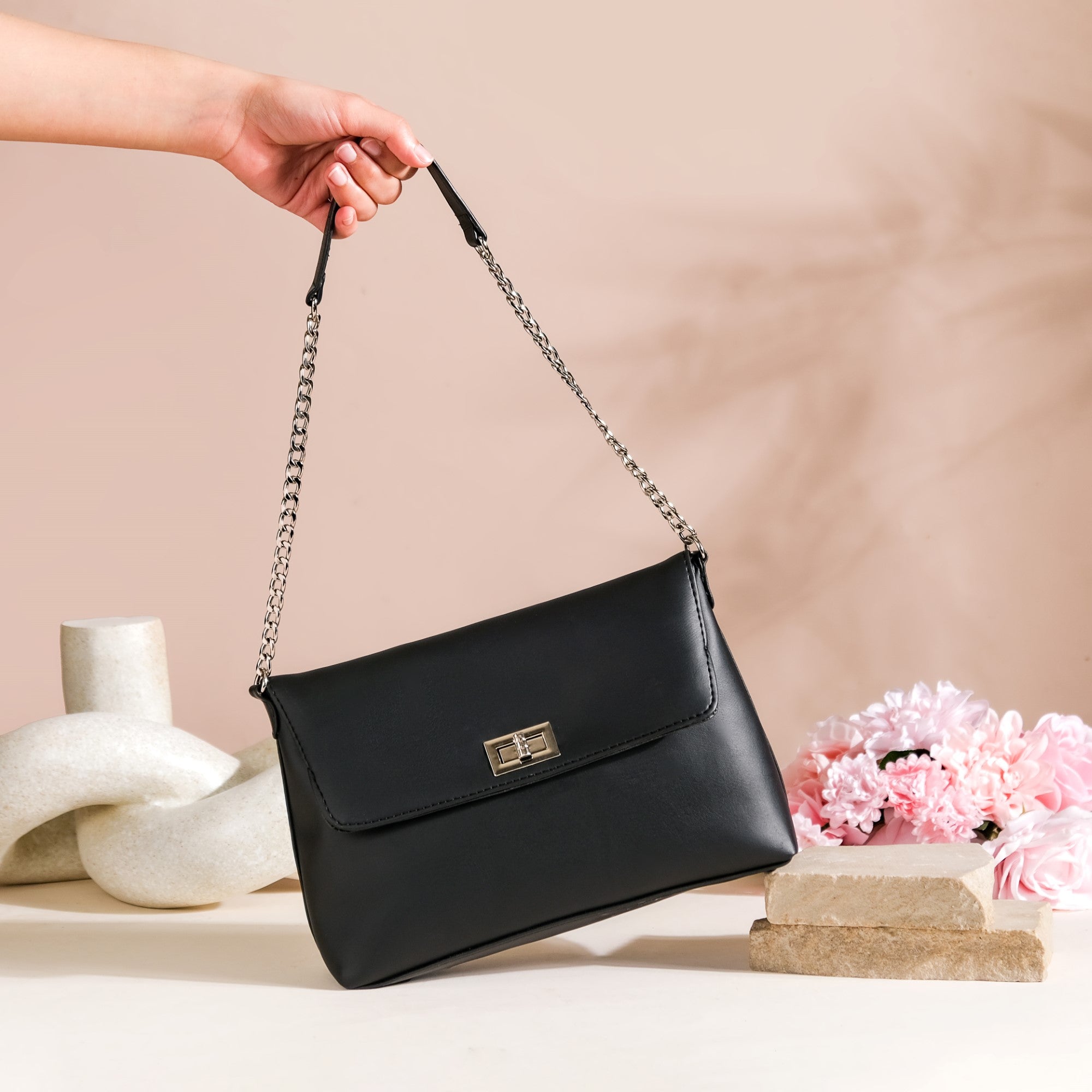 Sleek Black Shoulder Bag For Women - Main Image