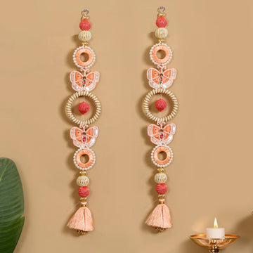 Handcrafted Butterfly Door Hanging Peach Set of 2
