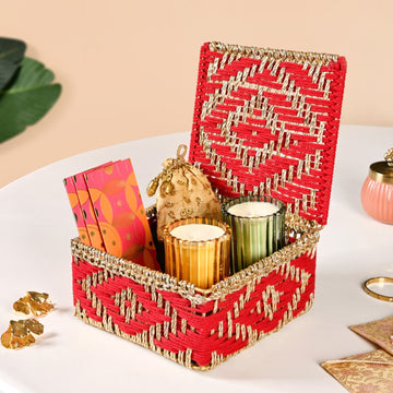 Handcrafted Festive Basket Gold And Red