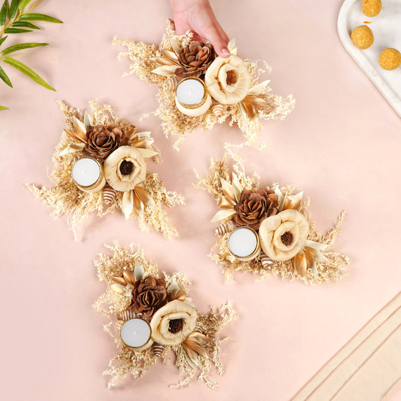 Handmade Organic Tealight Candle Holder Brown Set Of 4