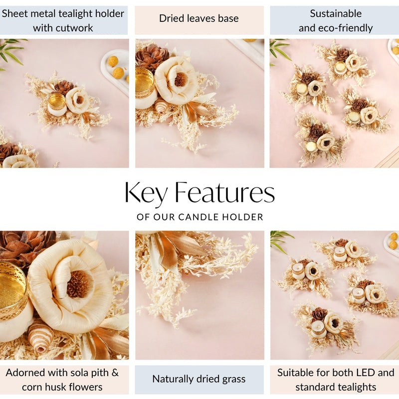 Handmade Organic Tealight Candle Holder Brown Set Of 4