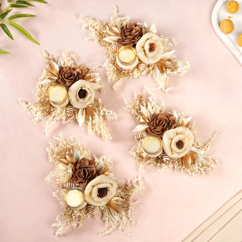 Handmade Organic Tealight Candle Holder Brown Set Of 4