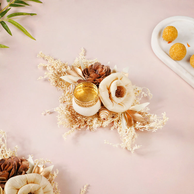 Handmade Organic Tealight Candle Holder Brown Set Of 4