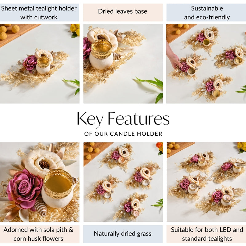 Handmade Organic Tealight Candle Holder Pink Set Of 4