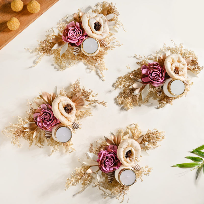 Handmade Organic Tealight Candle Holder Pink Set Of 4