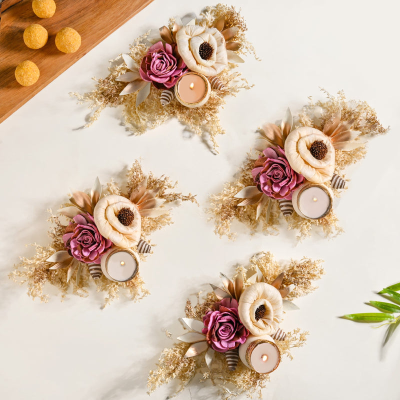 Handmade Organic Tealight Candle Holder Pink Set Of 4