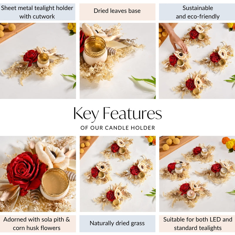 Handmade Organic Tealight Candle Holder Red Set Of 4