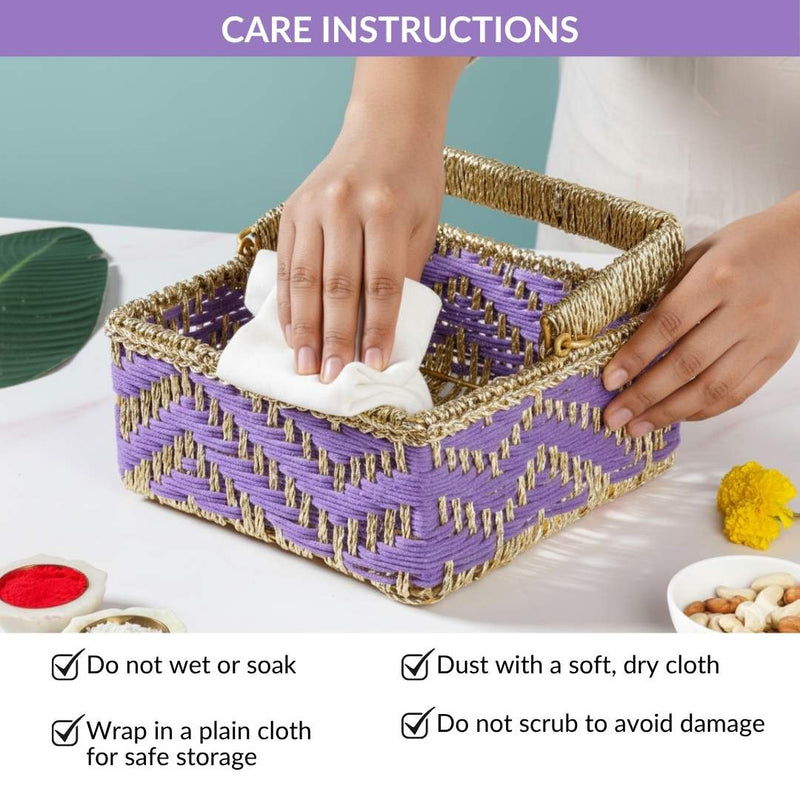 Handwoven Gift Basket With Movable Handle Lavender