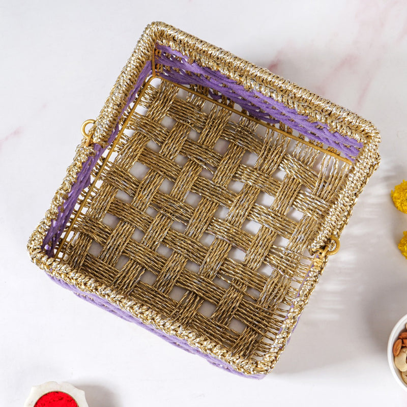 Handwoven Gift Basket With Movable Handle Lavender