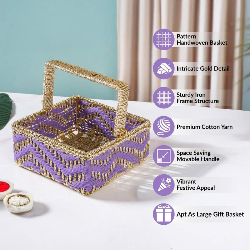 Handwoven Gift Basket With Movable Handle Lavender