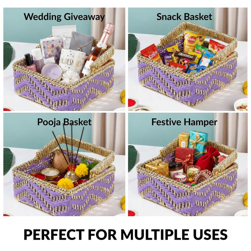 Handwoven Gift Basket With Movable Handle Lavender