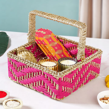 Gift Hamper Basket With Movable Handle Pink