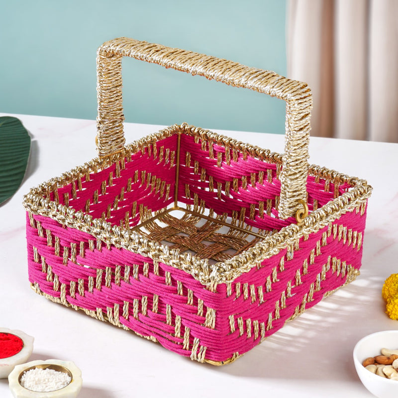 Gift Hamper Basket With Movable Handle Pink
