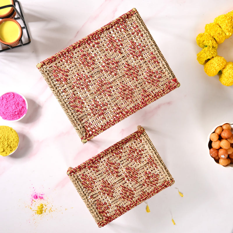 Handwoven Sabai Platters With Zari Set Of 2