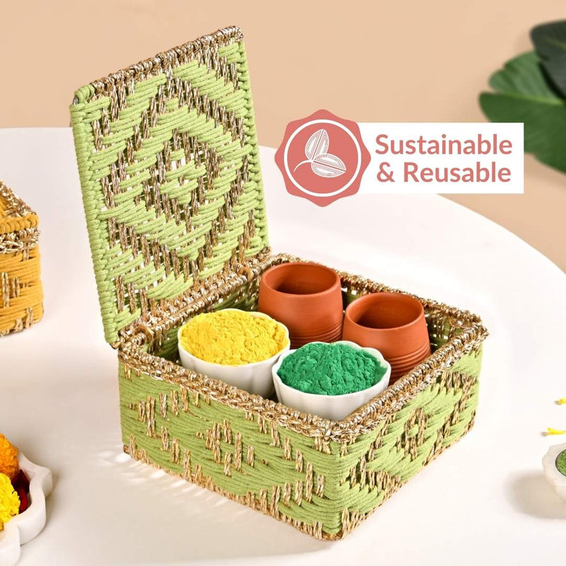 Handwoven Basket Gold And Green