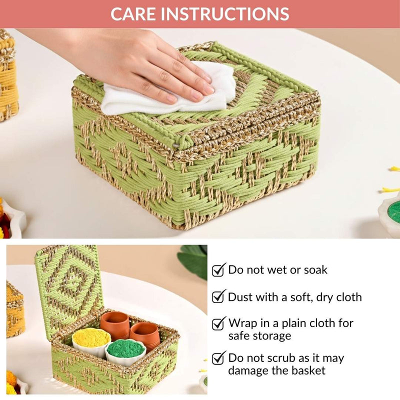 Handwoven Basket Gold And Green