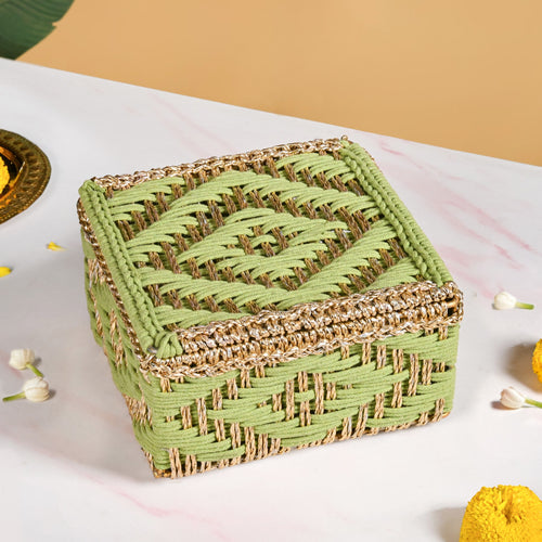 Handwoven Basket Gold And Green