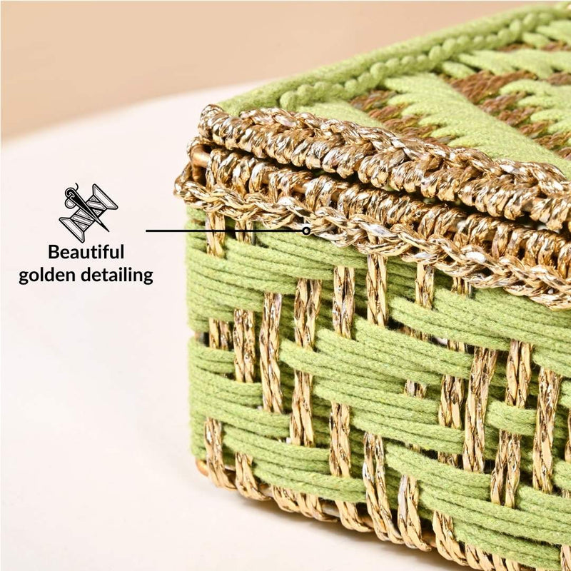 Handwoven Basket Gold And Green