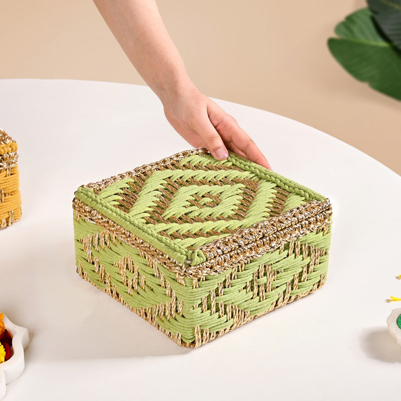 Handwoven Basket Gold And Green