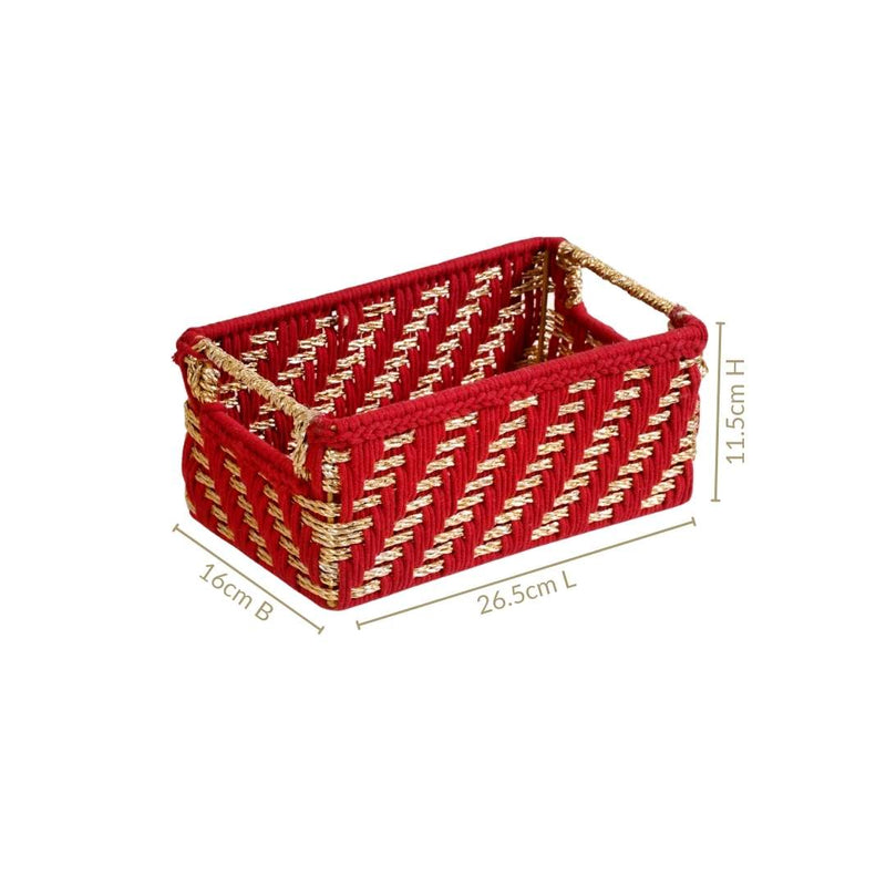 Handwoven Gift Basket With Handles Red And Gold