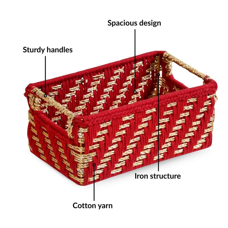Handwoven Gift Basket With Handles Red And Gold