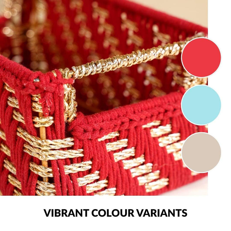 Handwoven Gift Basket With Handles Red And Gold