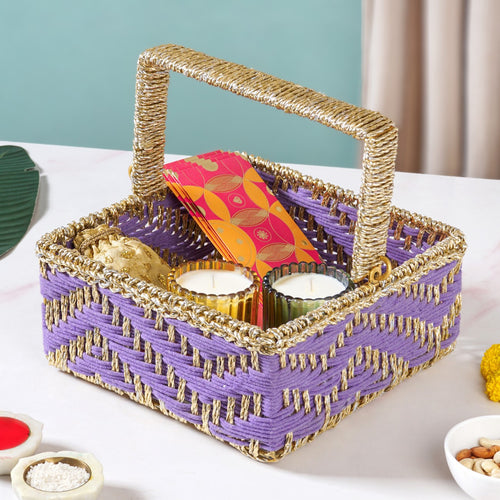 Handwoven Gift Basket With Movable Handle Lavender