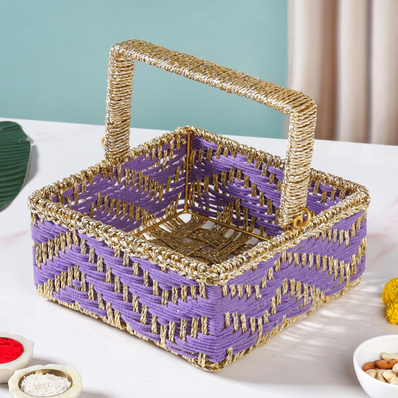 Handwoven Gift Basket With Movable Handle Lavender