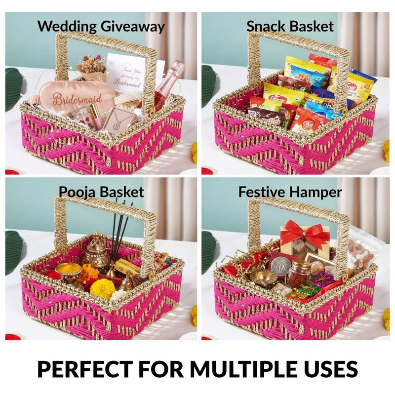 Gift Hamper Basket With Movable Handle Pink