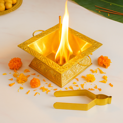 Pure Brass Havan Kund With Handles Spoon And Tongs