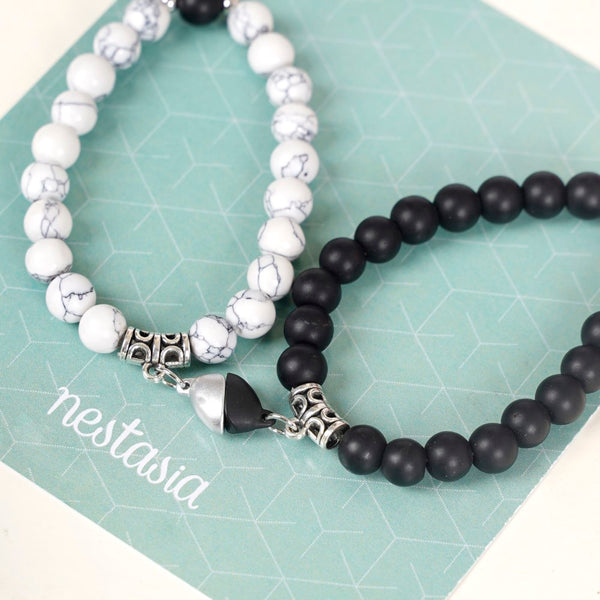 Set Of 2 Onyx Howlite Magnetic Stone Bracelet