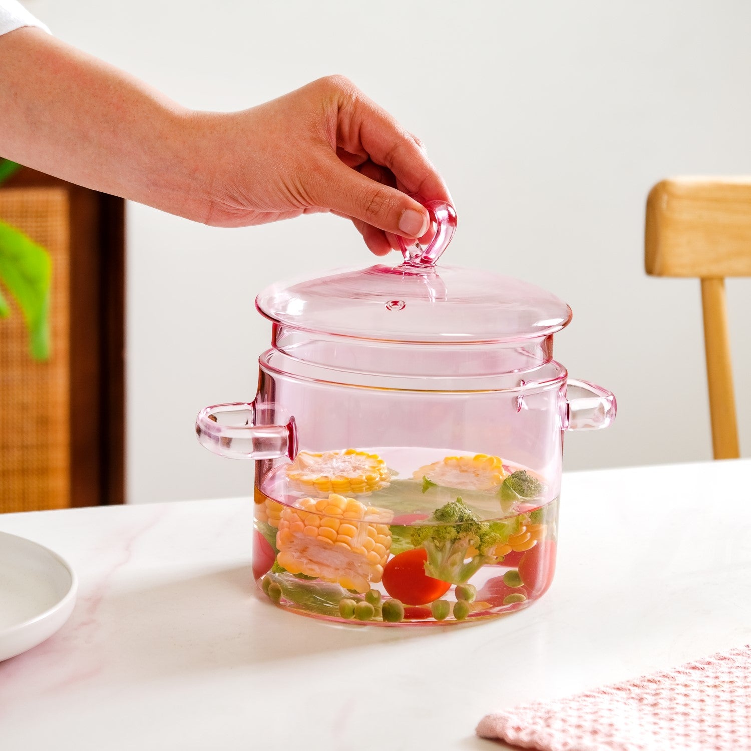 Love Pink Borosilicate Glass Cooking Pot 1250ml