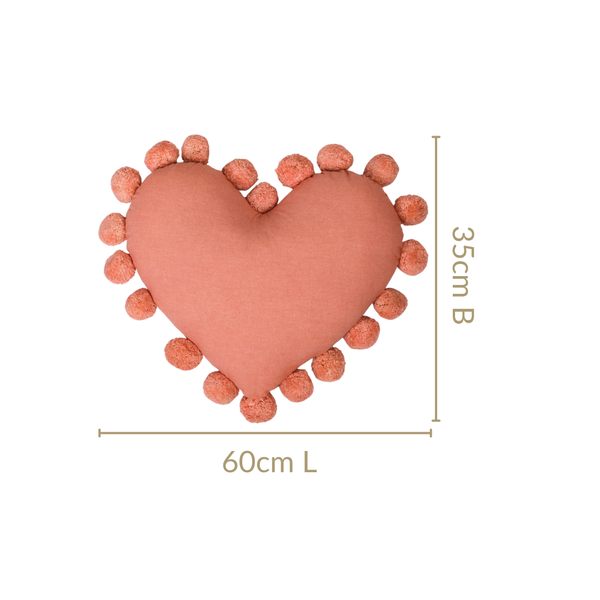 Pom Pom Heart Sofa Cushion Dusty Pink 60x35cm