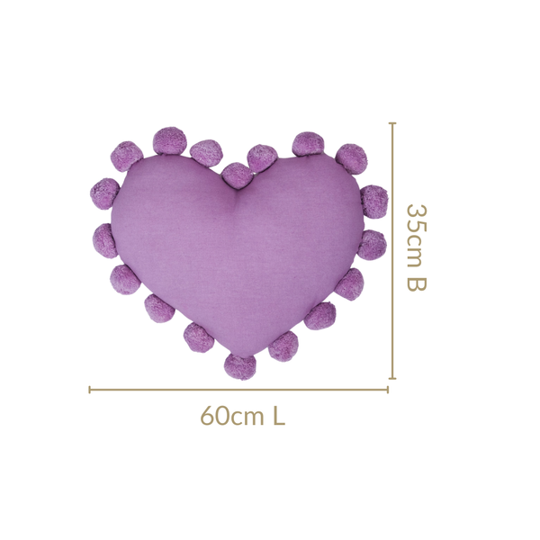 Pom Pom Heart Sofa Cushion Purple 60x35cm